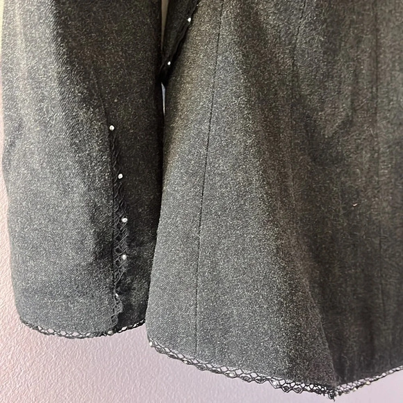 Joseph Ribhoff Size 6 Vintage Charcoal Gray Lace Gem Detail Blazer - Picture 8 of 9